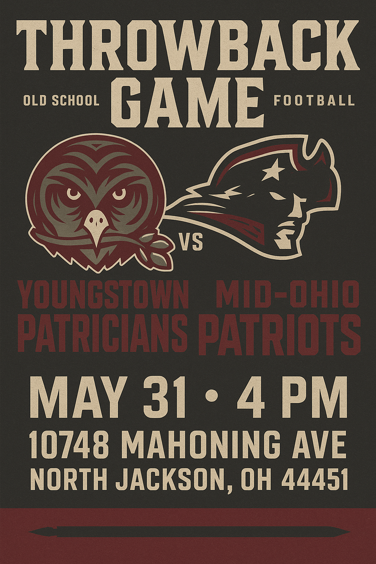 Youngstown Patricians at home in 2 Weeks vs Mid Ohio Patriots‼️